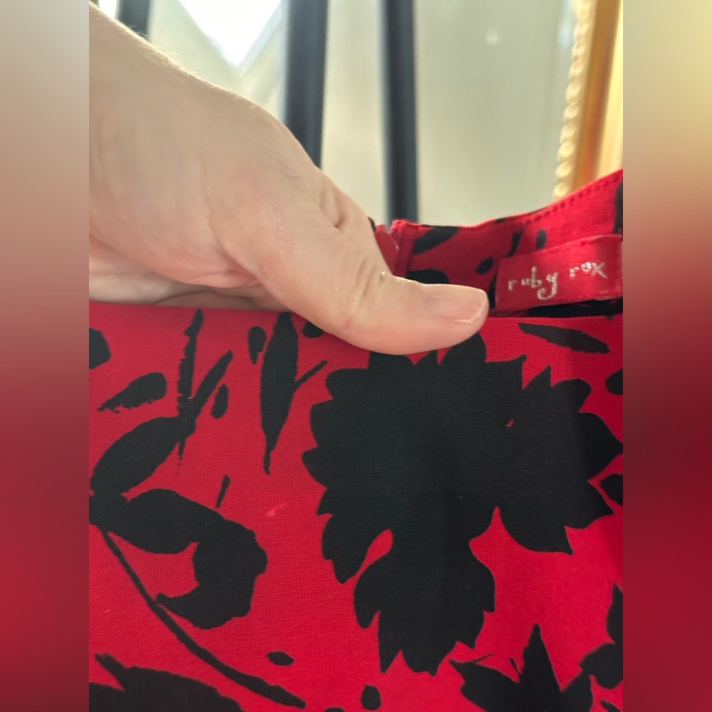 Ruby Rox Red and Black Floral Midi Swing Dress - Picture 11 of 16